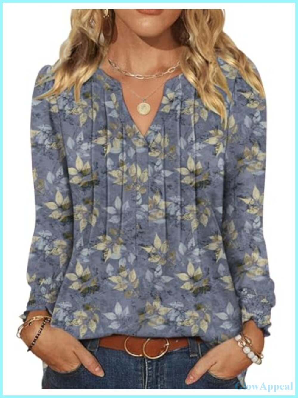 Women's Dressy Casual Tunic Top with Pleated Front and Ruffle Sleeves